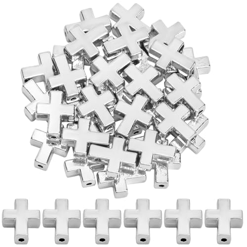 SOFPLATE 1 Box 40pcs Silver Cross Beads Bulk Metal Cross Bead Small Alloy Tibetan Style Loose Spacer Crosses Center Bead Bulk for Jewelry Making Beading Kits Supplies Necklace Bracelets Decoration