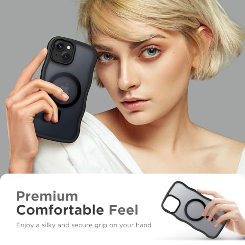 CAPRARO Cute for iPhone 13 Case & iPhone 14 Case, Compatible with MagSafe, [Curly Wave Edge] [Camera Protection] [14 FT Drop Protection] Magnetic for iPhone 13/14 6.1 Inch, Black by CAPRARO - Used condition - Image 7