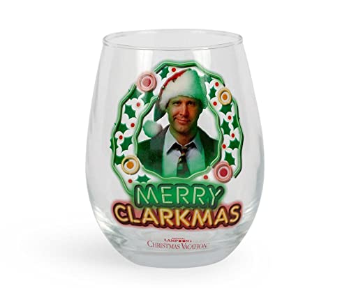 National Lampoon's Christmas Vacation "Merry Clarkmas" Stemless Wine Glass | Novelty Drinkware For Home Bar Set | Oversized Teardrop Glass Cup | Holds 20 Ounces #TOP12