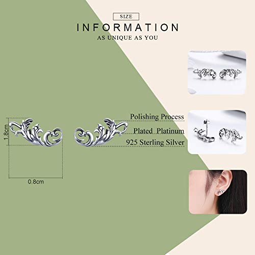 Antique Flower Stud Earrings Sterling Silver 925 Elegant Vintage Leaf Climber Crawler Earring Ear Piercing Thanksgiving Christmas Day Gifts For Women Girls #TOP1