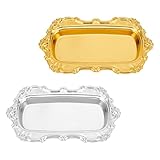 OLYCRAFT 2 Stück Vintage Schmuckschale 21x12cm Aus Eisen Schmuckschale Vintage Geschnitzter Teller Kleines Parfüm Organizer Tablett Für Hochzeitsfotografen Detail Requisiten Zeremonie (Gold Silber)