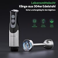 Stabmixer, 1000W Edelstahl pürierstab mit 12 Geschwindigkeitsstufen, TURBO-Taste, 700ml Becher mit Deckel für die Zubereitung von Soße, Babynahrung und Suppe – Ansicht 2
