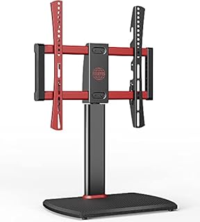 FITUEYES Universal Swivel Table Top TV Stand for 32 to 55 inch TV Gaming Style Wooden Base with Carbon Fibre Texture Height Adjustable Pedestal Bracket, Holds up to 40 kgs Max. Vesa 400x400mm