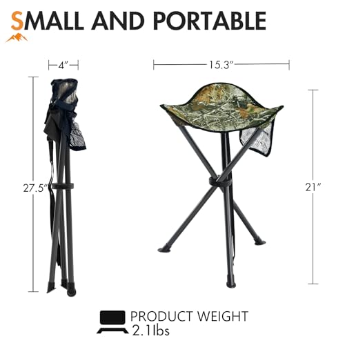 Image of Portal Tall Folding Tripod Stool for Outdoor Camping Walking Hunting Hiking Fishing Travel, Support 225 lbs