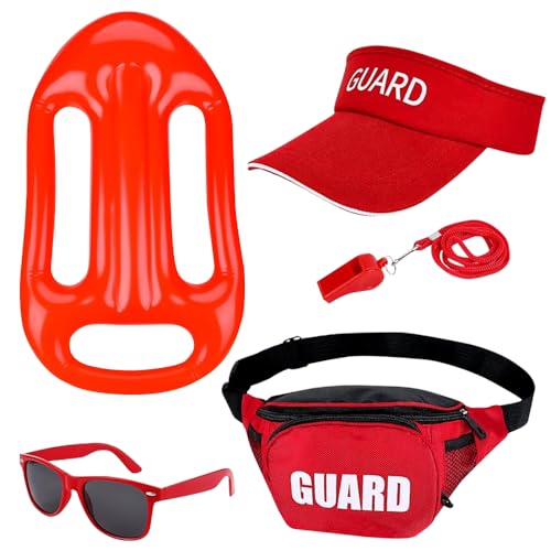 NAVESO Costume Carnaval Adulte, 5 Pièces Costume de Sauveteur Set, Déguisement Carnaval Homme et Femme avec Casquette à visière, Bouée de sauvetage,...