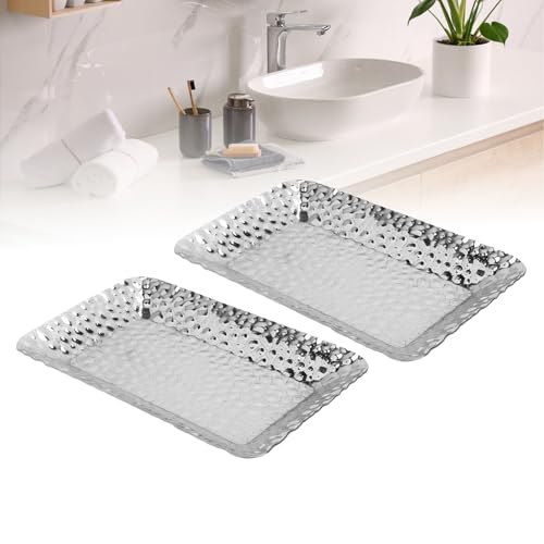 Bandeja decorativa rectangular de acero inoxidable para baño y cocina juego de 2 piezas plata 5