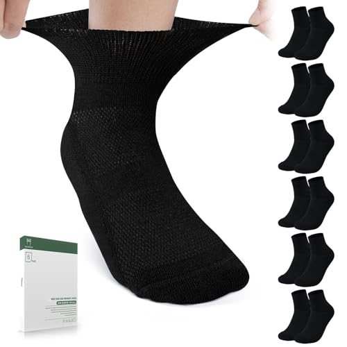 Bulinlulu Diabetic Socks Women&Men-6 Pairs Non Binding Ankle Socks Extra Wide Stretchy Loose Top Socks with Seamless Toe (Large Black Colors-6 Pairs)