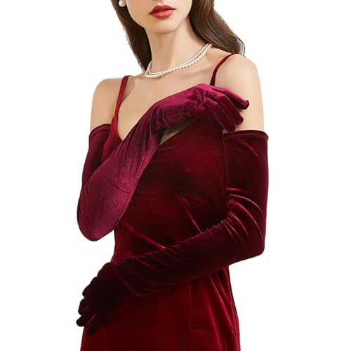 Huralona Super Long Opera Velvet Party Gloves 1920s Elbow Flapper Evening Banquet Gloves (Red)