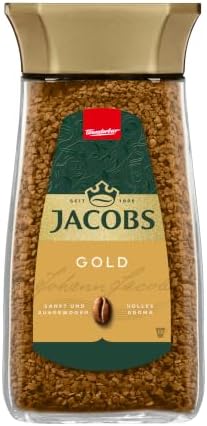 Jacobs Gold löslicher Bohnenkaffee, Instant Kaffee, 200 g im Glas, für 112 Getränke