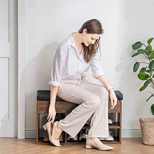 Apicizon Shoe Storage Bench, Entryway Bench With Flip Top Storage Space And Padded Cushion,Wooden Shoe Bench For Entryway, 2-Tier Shoe Rack Organizer For Entryway And Hallway, Brown #TOP5