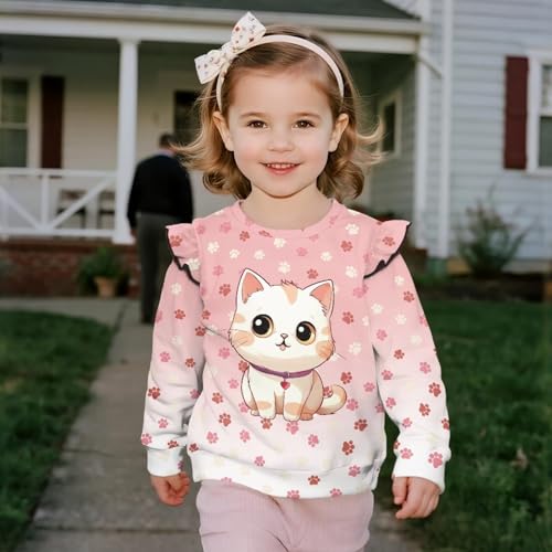 Kawaii Long Sleeve Shirts for Girls Fall Crewneck Sweatshirts Loose Fit Casual Pullover Tops Size 1-8Y3