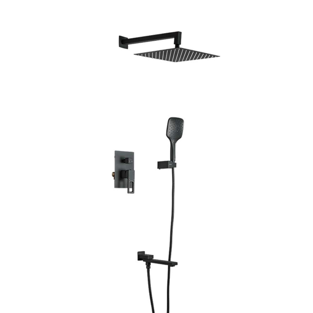 SWENEEN Handheld Showerluxury Shower Faucet,Concealed Wall Mounted Shower Faucet,3 Function Shower System With Rain Shower Head,Hand Shower And Bath Faucet,Black,Black