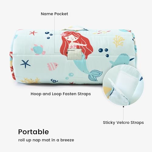 Image of PHF Soft Toddler Nap Mat with Removable Pillow, Rollup Design Kids Sleeping Mat, Slumber Bags for Girls, 50 inchx20 inch Toddler Sleeping Bag for Daycare Preschool Travel Camping, Cute Mermaid