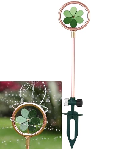 Metal Flower Sprinkler Head,Dual-Purpose Garden Decor & 360° Lawn Irrigation System,22-Inch Coverage Diameter (Copper/Green)