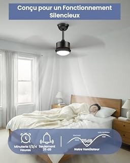 Airwit Ventilateur Plafond avec Lumière 106cm, Pales Effet Bois, Plafonnier Ventilateur Silencieux avec Telecommande, LED Dimmable, Moteur DC Réversible, 6 Vitesses pour Chambre Salon