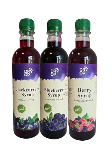 DROP Pure Organic, Variety Pack, Flavor Bio Syrup, Natural Fruit Syrup – 30% Fruit Concentrate for Drinks & Desserts 16.9 fl oz Bottles (Pack of Three)