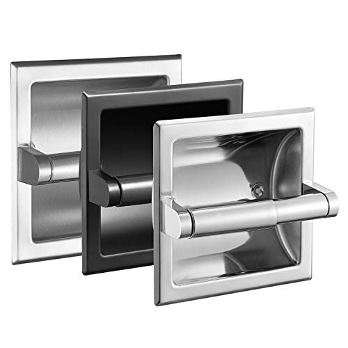 Sagetta Stainless Steel Recessed Toilet Paper Holder Full Metal, Contemporary Hotel Style Wall Heavy Duty - Inset Toilet Tissue Holder Includes Rear Mounting Bracket (Brushed Nickel) #TOP4