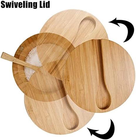 WMLBK Salt and Pepper Box Bamboo Salt Cellar Box with Lids and Spoon 2 Storage Compartments Swivel Lids Pot Salt Pepper Bamboo Tea Caddy Sugar Storage Boxes for Kitchen