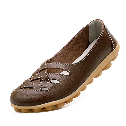 VenusCelia Mocassim feminino confortável para caminhada casual, Marrom, 19.5