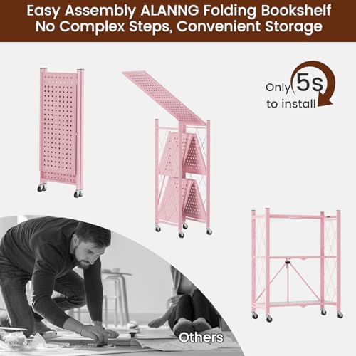 Étagère pliante 3 niveaux rose ALANNG pour rangement maison