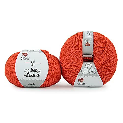 Image of Baby Alpaca, is Pure 100% Baby Alpaca Fibre. Oekotex Class 1 Certified. Pack of 2 Balls - 50gm Each (Orange)
