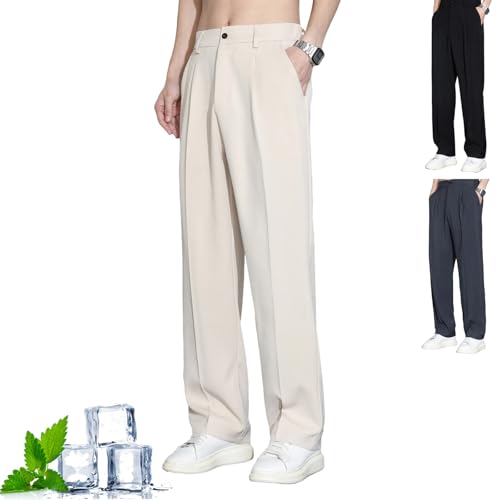 Dualego Super Stretch Ice Silk Comfort Everyday Pants, EaseMotions Mens Pants Casual Quick-Drying, Ice Silk Pant Men