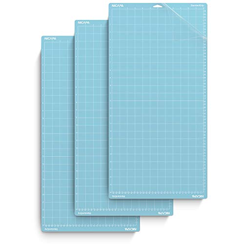 Nicapa Light Grip Cutting Mat for Cricut Maker 3/Maker/Explore 3/Air 2/Air/One (12x24 inch,3 Mats) Light Adhesive Sticky Blue Quilting Replacement Cut Mats