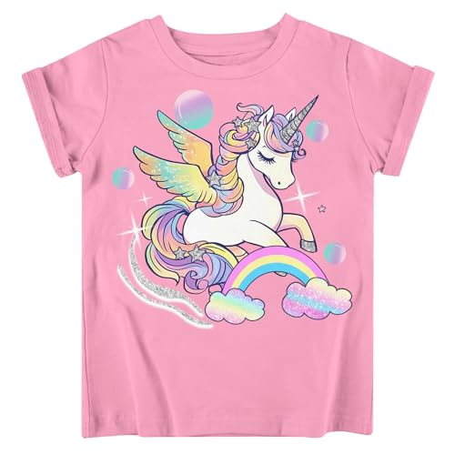 Funnycokid Little Girls Shirt 3T 4T Toddler Pink Tees Unicorns Bubbles Animal T-Shirt Graphic Short Sleeve Clothes Tops