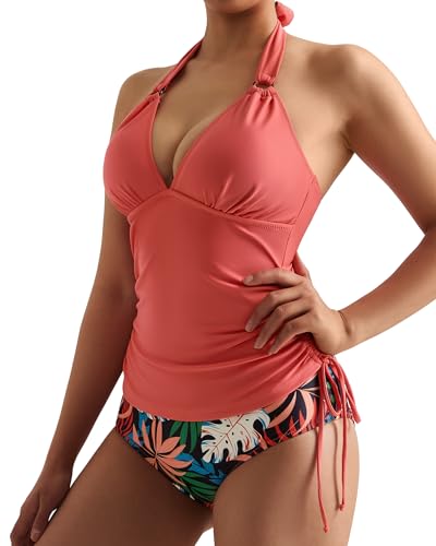 MOOSLOVER Women Halter Plunging Tankini Swimsuits High Waisted Two Piece Bathing Suits Swimwear3