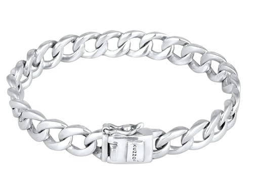 Kuzzoi Bracelet gourmette Bouddha pour homme et femme fabriqué à la main en argent sterling 925 massif (8 mm) avec fermoir à boîte, longueur 17-21 cm,...