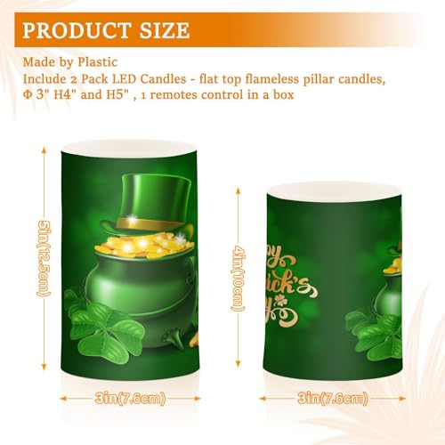 Image of ALAZA St Patricks Day Flickering Flameless Candles Battery Operated with Remote Timer,Tea Light Candles LED Pillar Votive Candles Set of 2 for Outdoor Indoor Decorations