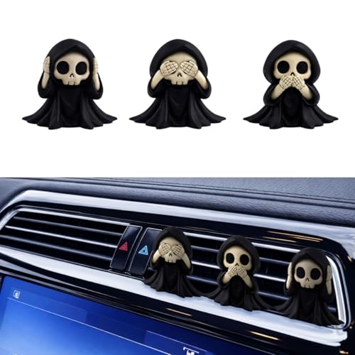 Image of GENANY 3D Resin 3 Pack Grim Reaper Car Vent Clip Air Freshener, Resin Automotive Freshener Set with Gothic Skull Hooded Designs, Horror-themed Accessories and Creepy Auto Decor for Gothic Fans