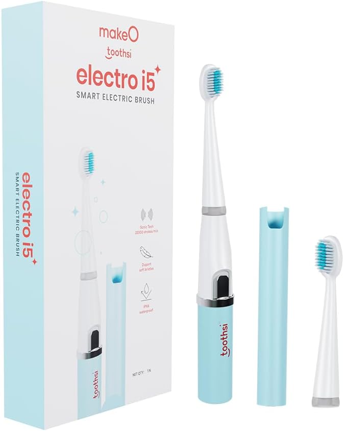 - Toothsi Electro Sonic Electric Toothbrush | Smart Electric Toothbrush for Men & Women | with 6 Modes & 5 Brush Heads | IPX 7 Waterproof | Rechargeable | Oral Care (Blue, i5)