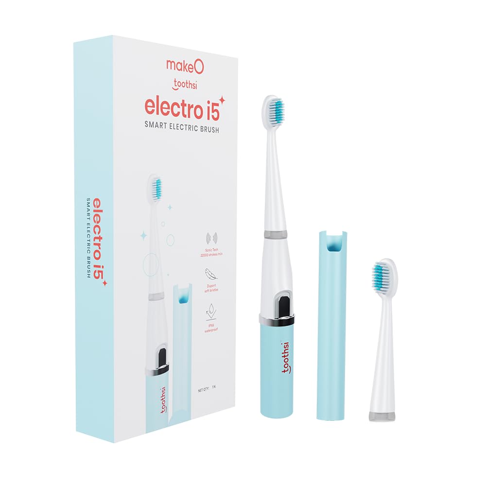 Electro Sonic Electric Toothbrush | Smart Electric Toothbrush for Men & Women | with 6 Modes & 5 Brush Heads | IPX 7 Waterproof | Rechargeable | Oral Care (Blue, i5)