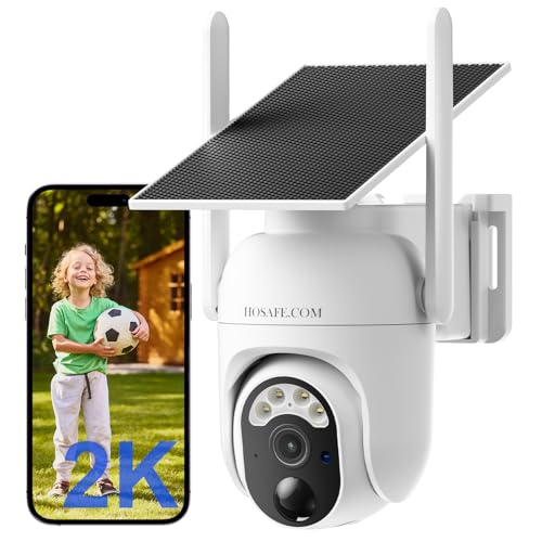 WiFi Cameras for Home Security, Solar Security Cameras Wireless Outdoor, 2.4Ghz WiFi, 2K HD Color Night Vision, 360° PTZ, Human Detection, 2-Way Talk, Free Cloud Storage (Application Required)