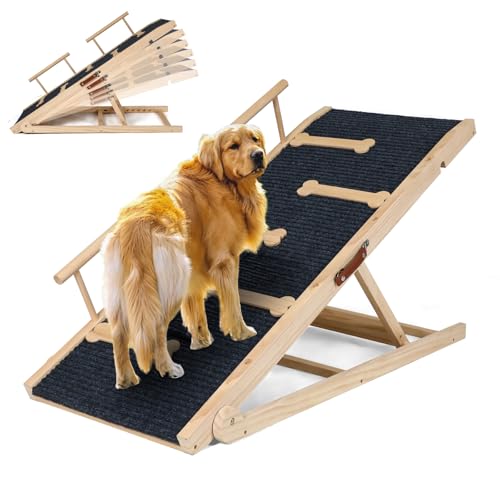 Dog Ramp for Bed Couch Extra Wide Folding Pet Ramps for Large Dogs to Get on Bed, Portable Doggie Steps 6 Adjustable Height 27.3”, 47.3" Long