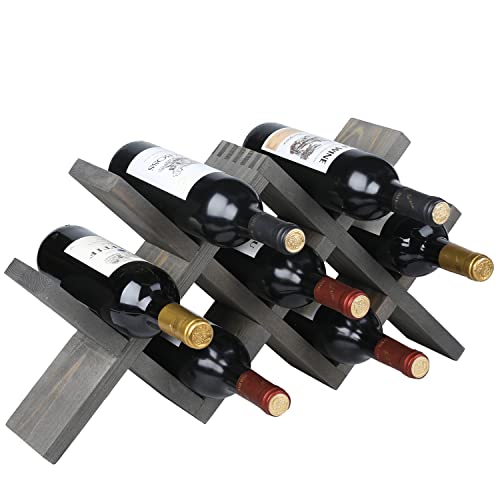Mygift Vintage Gray Solid Wood Countertop Wine Rack, X Design Freestanding Wine Bottle Holder Display Storage - Holds 7 Bottles #TOP6