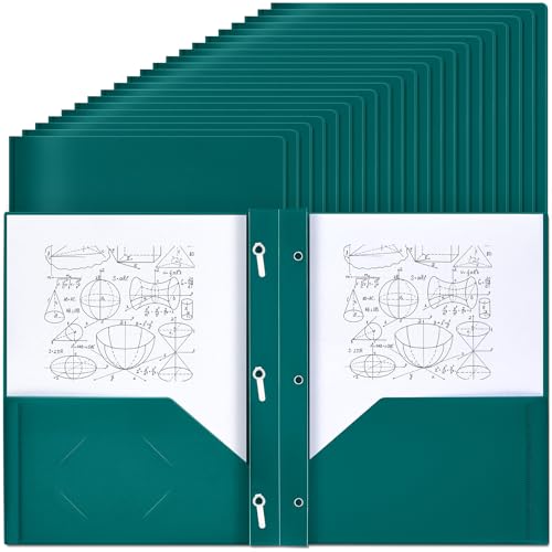 Lincia 100 Pcs Plastic Folders with 3 Prong Fasteners, Dark Green
