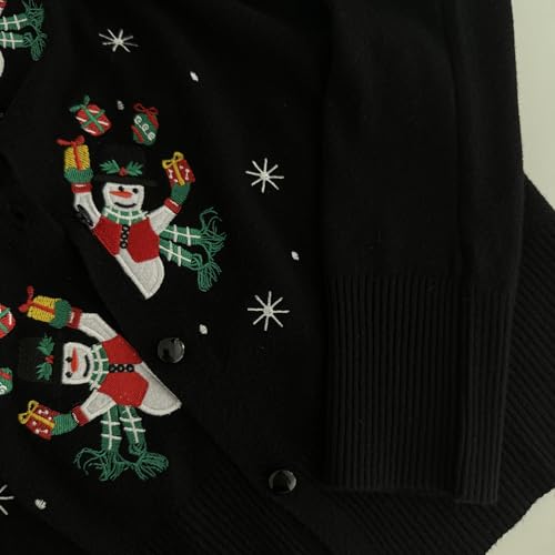 Embroidered Snowman Button Cardigan for Women - Image 3