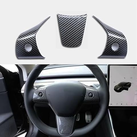YHCDSEA Steering Wheel Trim Cover for Tesla Model 3/Y, Interior Accessories Compatible with Tesla Model 3 Model Y (A-Glossy Carbon Fiber Pattern) Cover