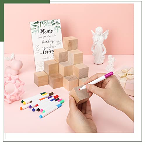 Sherr 63 Pcs Baby Shower Games Sign Set Includes Decorate A Block Game Sign 50 Pcs Diy Blank Wooden Blocks 12 Pcs Acrylic Paint Watercolor Marker Baby Shower Prize For Baby Shower Party Supplies #TOP3