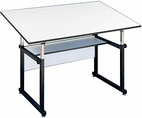 Alvin WM48-3-XB WorkMaster Table with Black Steel Base and White Melamine Table Top 36" x 48" Inches, Height Adjusts from 29" to 46" in Horizontal Position, Angle Adjusts from Horizontal 0° to 40°