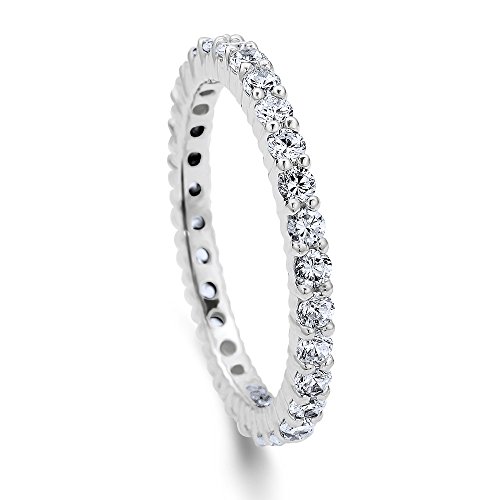 BERRICLE Sterling Silver Wedding Rings Eternity Ring for Women, Pave Set Round Cut Cubic Zirconia CZ