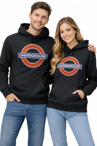 GWCC Licensed Unisex Underground Roundel Distressed Print Hoodie | Official TFL London Hooded Sweatshirt | Soft Cotton Blend Pullover | Black | Sizes XS–2XL (UK, Alpha, XXL, Regular, Regular)