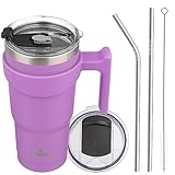 Konokyo 20 oz Tumbler with Handle and 2 Straw 2 Lid, Insulated Water Bottle Stainless Steel Vacuum Cup Reusable Travel Mug,Lavender