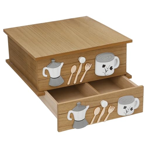 Acomoda Textil – Porta Cápsulas de Madera de 2 Compartimentos. Soporte para Cafeteras Diseño Moderno, Resistente y de Fácil Limpieza. Caja para Guardar Cápsulas de Café 33x27x11 cm.