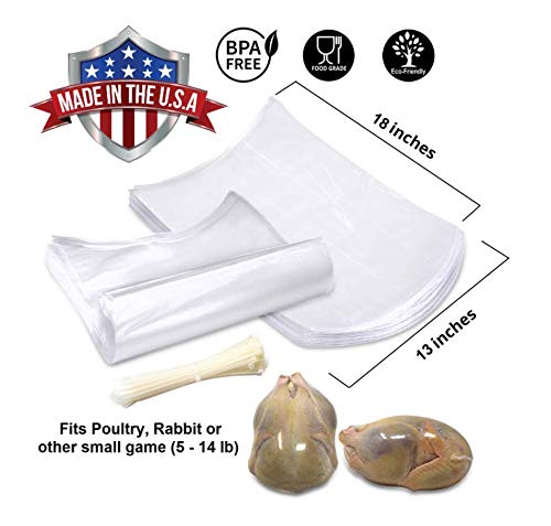 Poultry Shrink Bags - Clear 13" X 18" Chickens Or Rabbits - W/Zip Ties Included / 2.5 Mil/Freezer Safe Commercial Grade Bpa Bps Free (50) #TOP2
