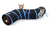 Pawaboo Cat Tunnel, Premium S-Shaped Tunnels Collapsible Cat Play Tunnel Toy Interactive Cat Tube with Pompon and Bells for Cat Puppy Kitten Rabbit, Black