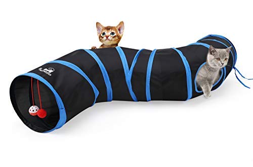 Pawaboo Cat Tunnel for Indoor Cat, Collapsible Tube Tunnel Interactive Toy Play Tunnels with Bell Ball Crinkle Paper Peek Hole, S-Shaped Pet Tunnel Toy for Kitten Kitty Puppy Rabbit