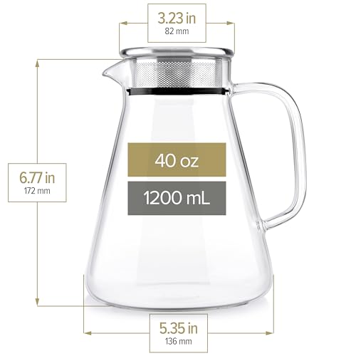 Image of Teabloom One-Touch Tea Maker, 2-in-1 Teapot and Kettle with Stainless Steel Filter Lid for Loose Tea - Stain-Free Borosilicate Glass Teapot (40 Oz) - Tea Connoisseur's Choice